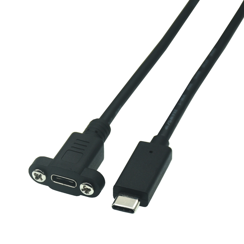 Câble d'extension USB-C mâle à femelle, montage sur panneau de 1M 0.5M, avec trou de vis, connecteur de verrouillage, espacement des câbles 18mm