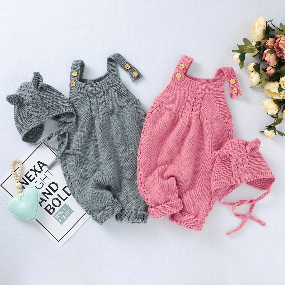 Winter Pasgeboren Baby Gebreide Rompertjes Kleding Mode Effen Mouwloze Knop Peuter Jumpsuit Fall Kleding Geen Hoeden