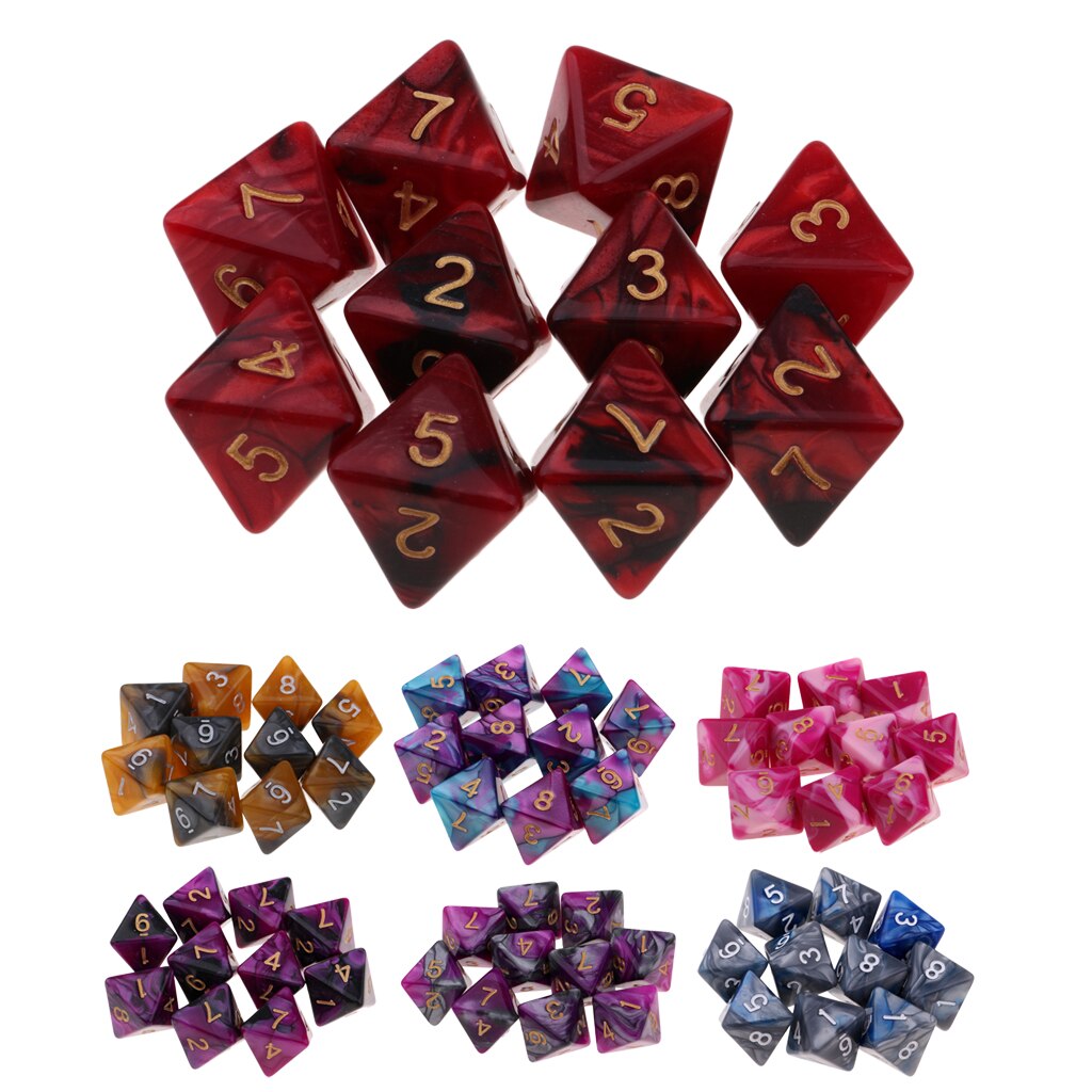 Set di dadi poliedrici da 10 pezzi Fantasy Dream Pearl Swirl dadi multi-faccia D8 per appassionati di DND RPG avventuriero