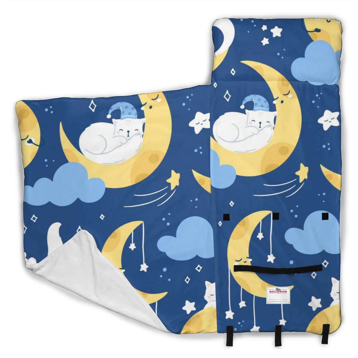 White Cat Sleeping On Starry Night Sky Nap Mat with Pillow for Toddler Boys and Girls Ideal for Daycare and Preschool