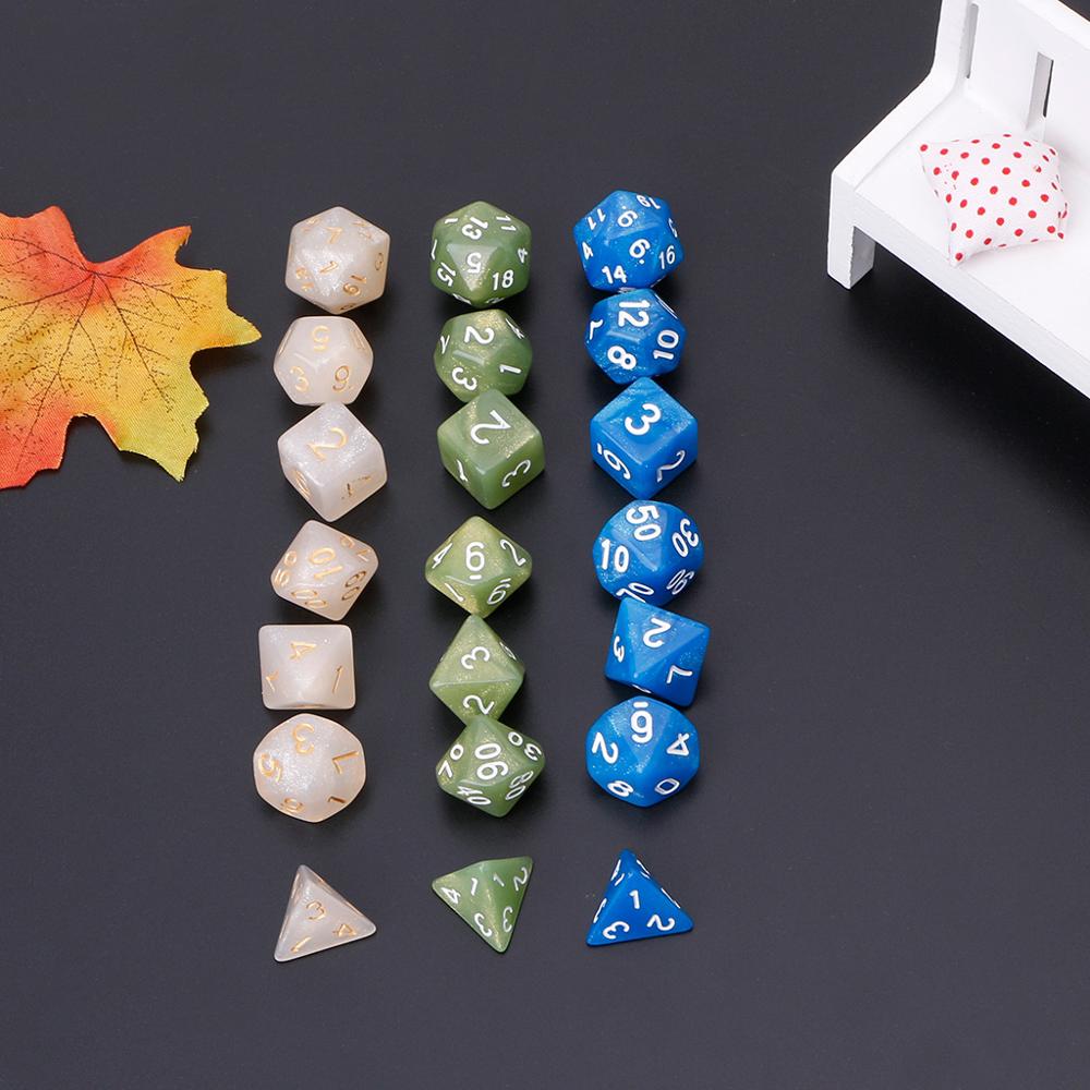 7Pcs Flickering Polyhedral Dice For Dragon Pathfinder D20 D12 2xD10 D8 D6 D4