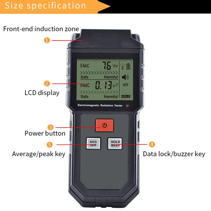 ET825 Handheld EMF Meter &amp; Battery Electromagnetic Field Radiation Tester Mini Digital LCD Detector Dosimeter for Computer Phone