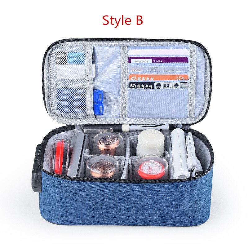 Portable Official Seal Storage Briefcase Multifunction Office Stamp Organize Bag Business Trip Code Lock Insurance Pack Supplies: Style B Blue