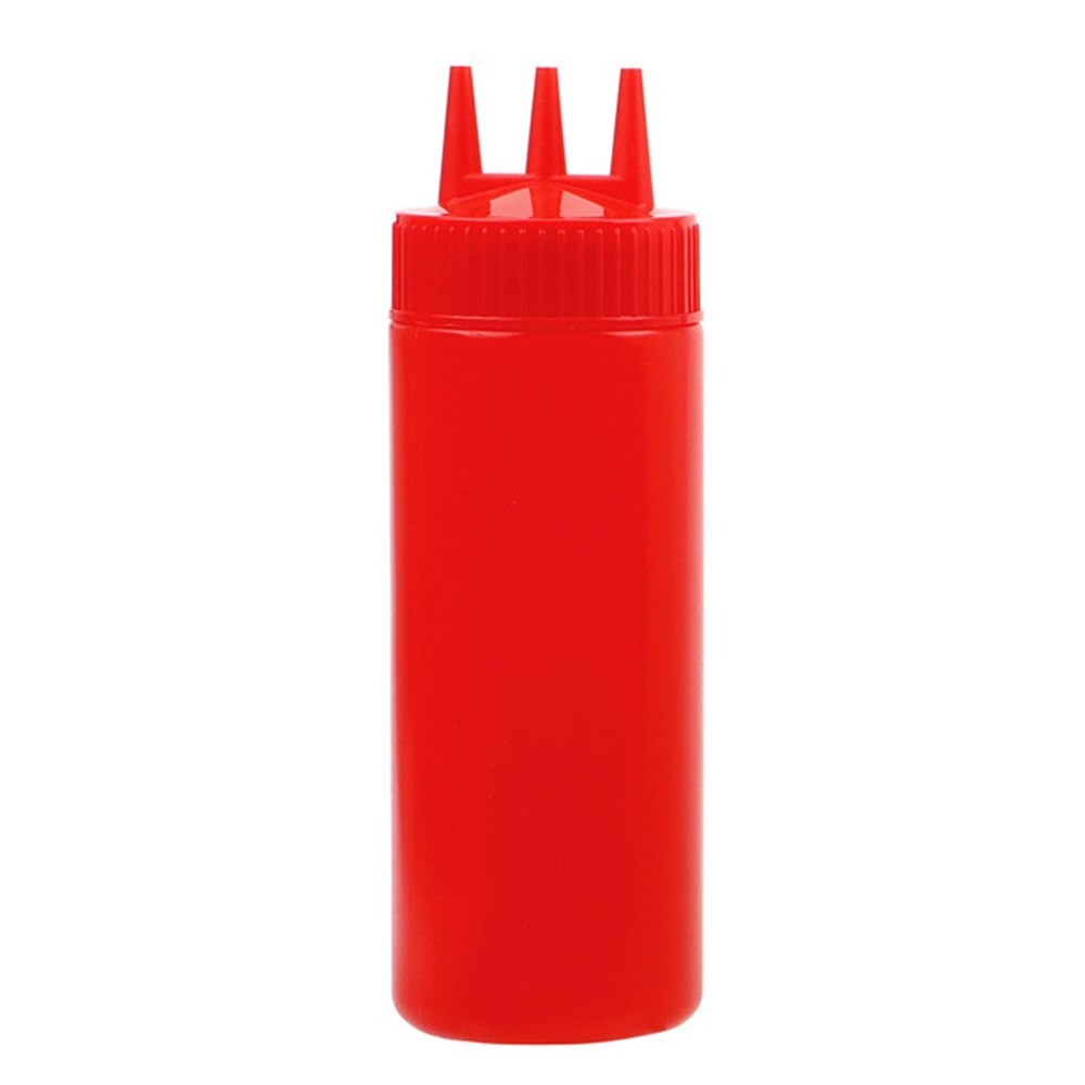 3 agujeros 350ml giro tapa botella de apretón botella de plástico de alimentaria Ketchup mostaza Mayo salsas botellas de aceite de oliva utensilios de cocina: red