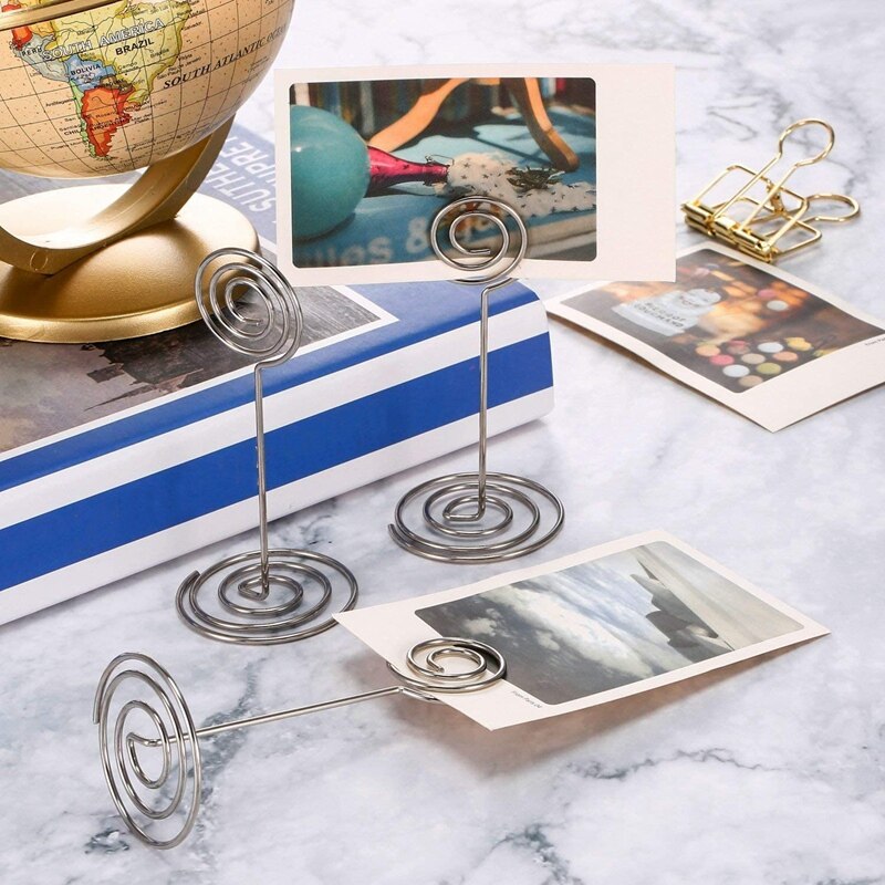 ! 24 pakke bordkortholdere bordnummerholdere trådbord fotoholder til bryllup kontor navnememo menuklip (sølv
