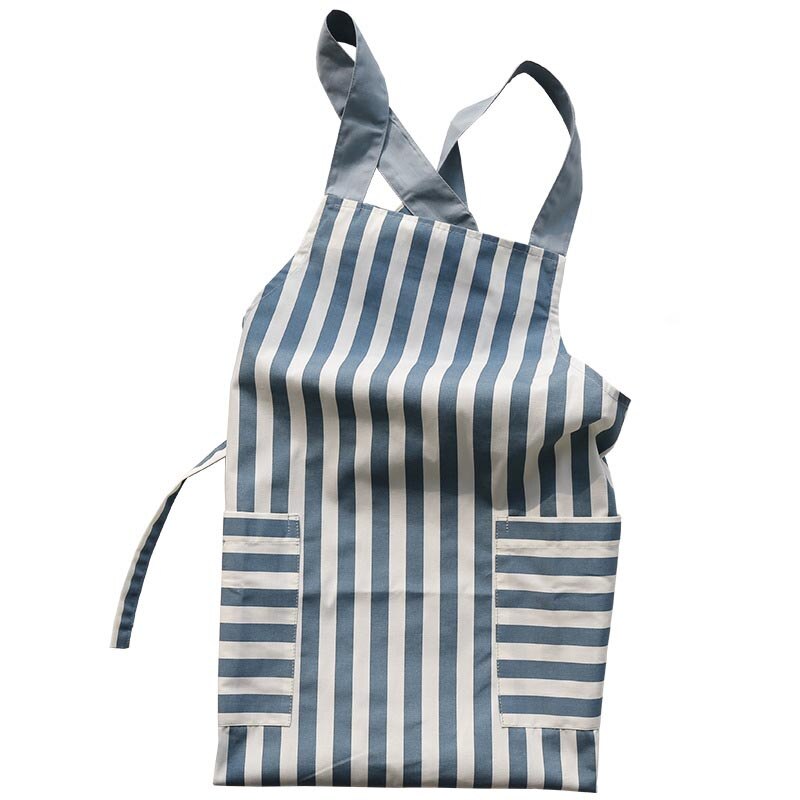 Women Girls Cotton Work Cloth Adult Kitchen Cooking Cleaning Apron 2 Pockets Cute Striped Wave Point Uniforms Delantal Tablier