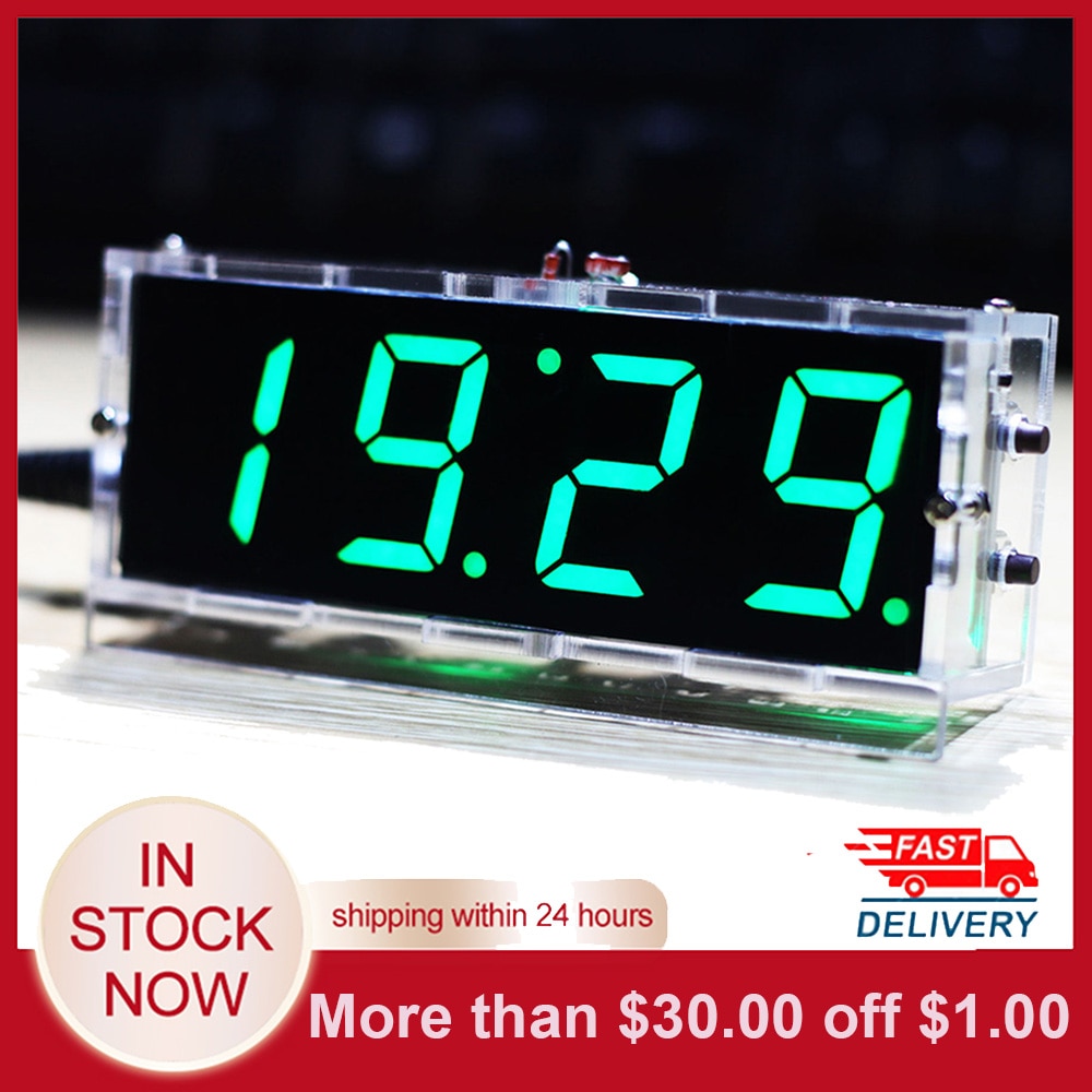 Kit de reloj Digital LED compacto para interiores y exteriores, pantalla de hora con Control de luz de 4 dígitos y fecha de temperatura con funda transparente