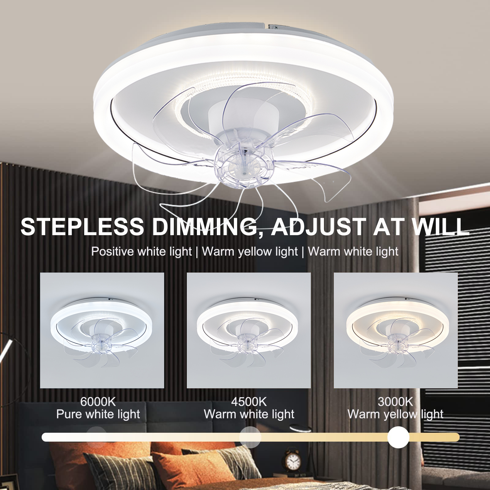 Smart Ceiling Fan Fans With Lights Remote Control Bedroom Decor Ventilator Lamp 48cm Air Invisible Blades Retractable Silent