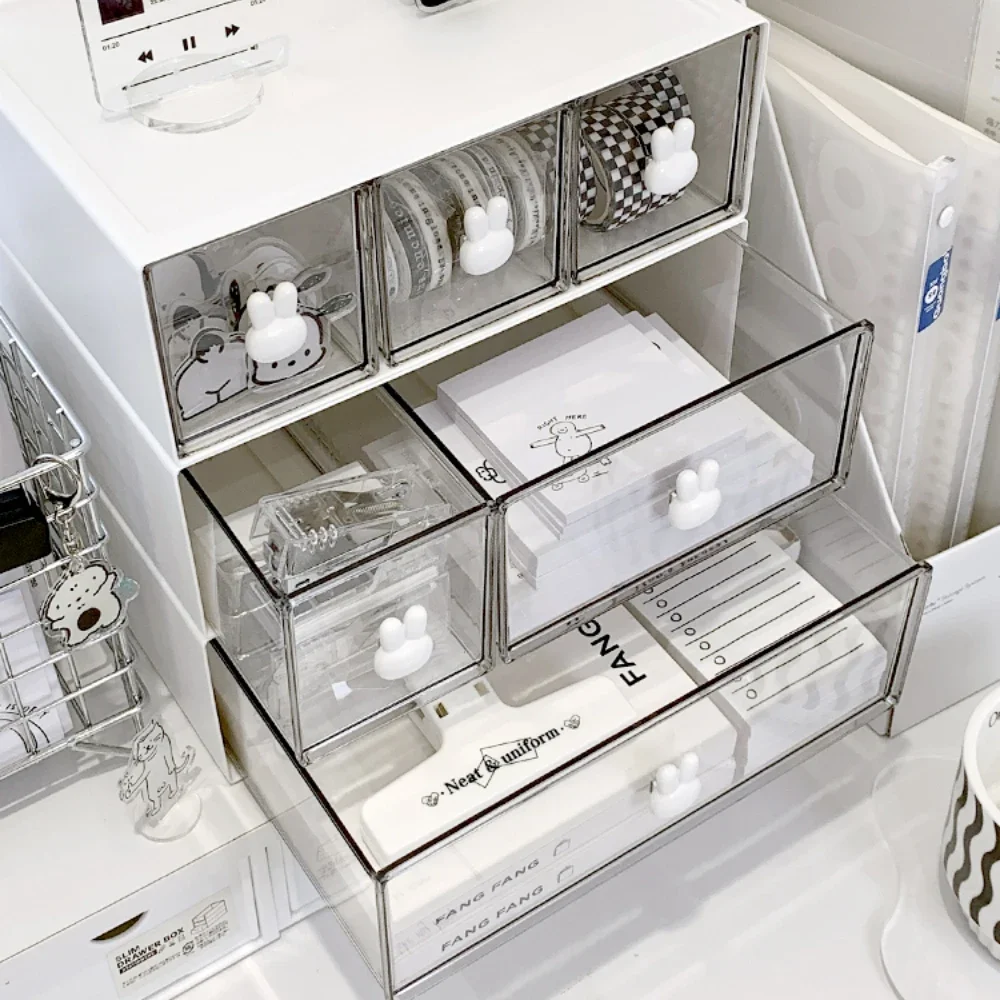 Cajón de escritorio organizador Kawaii Ins, caja de almacenamiento de combinación libre, horquilla de plástico, maquillaje, cosméticos, estante organizador de almacenamiento de escritorio
