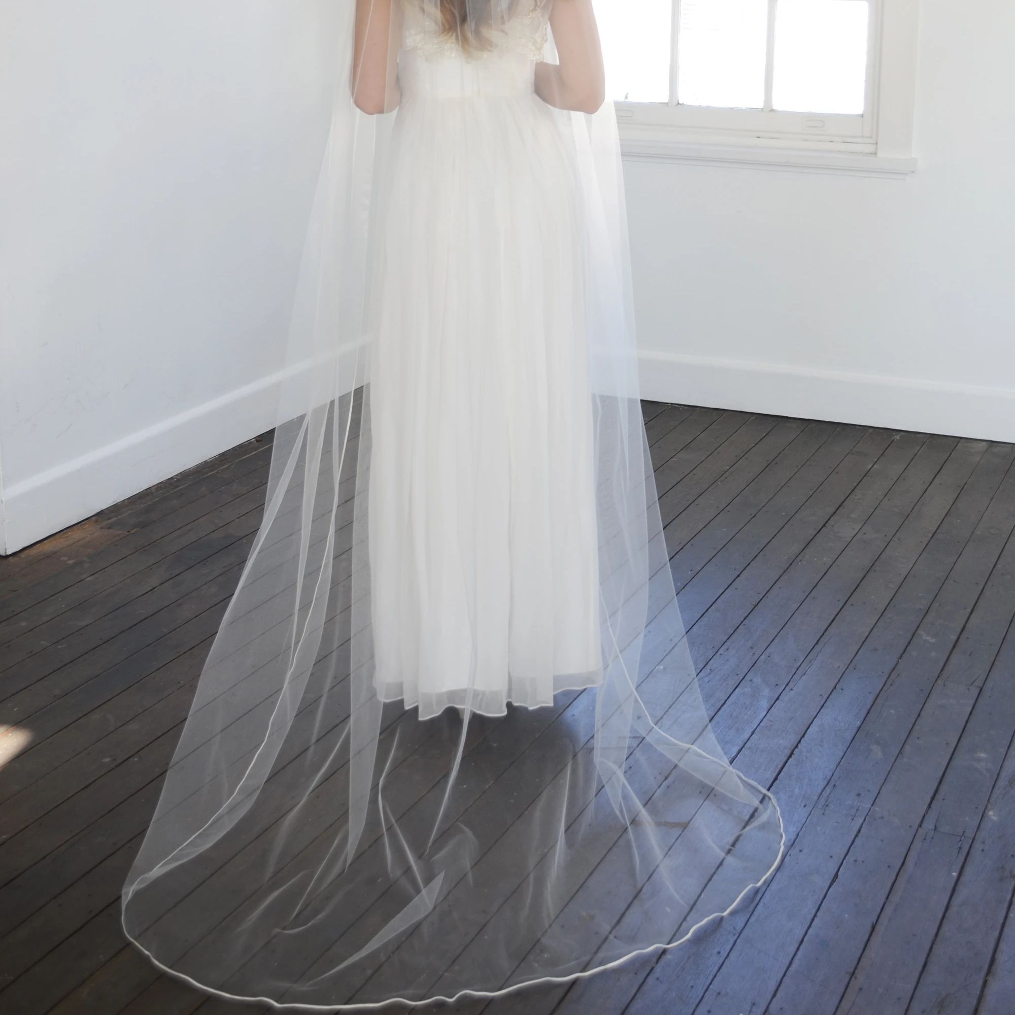 YouLaPan – voile de mariage en Tulle doux, blanc, ivoire, 1 niveau, Long, transparent, soie suisse, avec cordon souache, V14