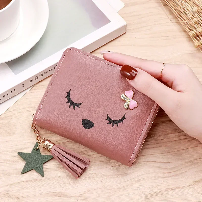 Women Wallet Ladies Mini Small Short Tassel Wallet Cute Girl Zipper Pu Leather Coin Purse Female Hand Wallet Purse: Gold