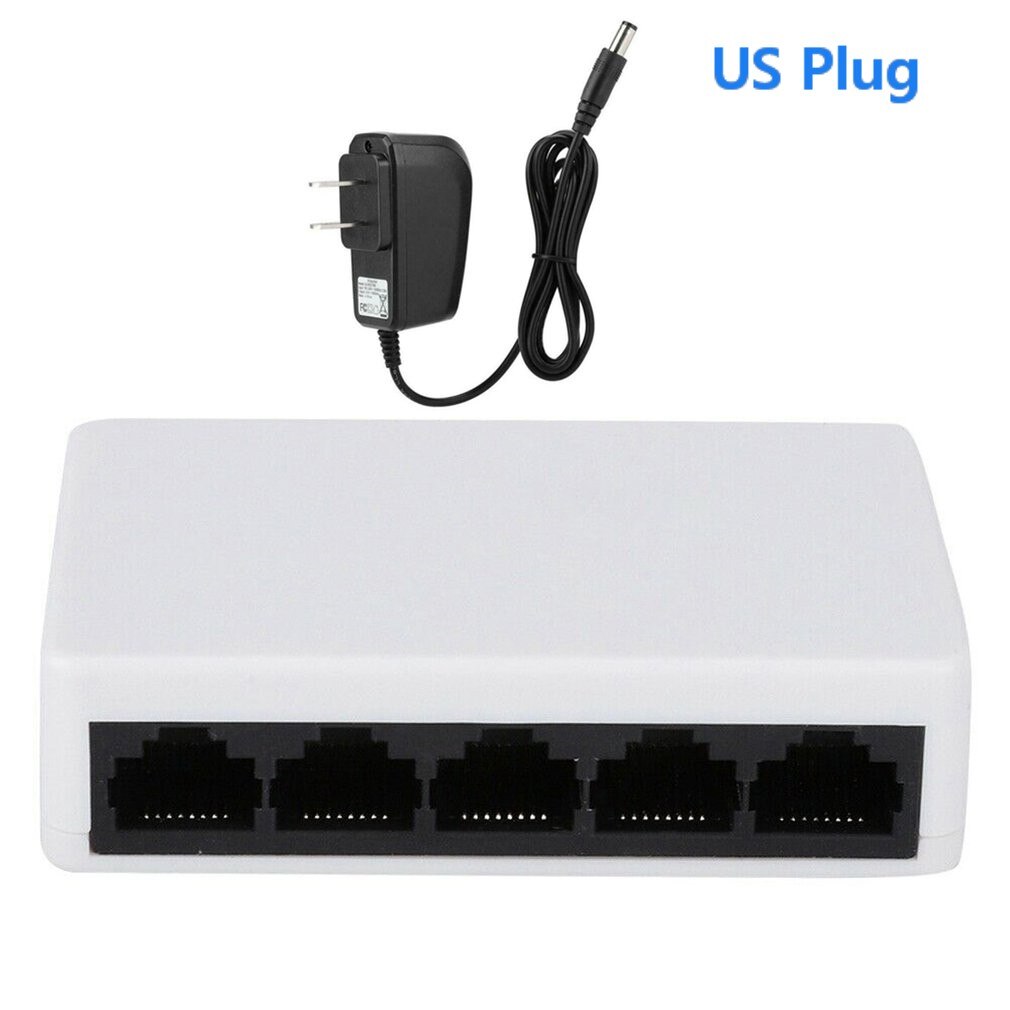 RJ45 MINI 5-Ports Fast Ethernet Network Black Switch Hub for Desktop PC Full Gigabit Ethernet Switch: US Plug