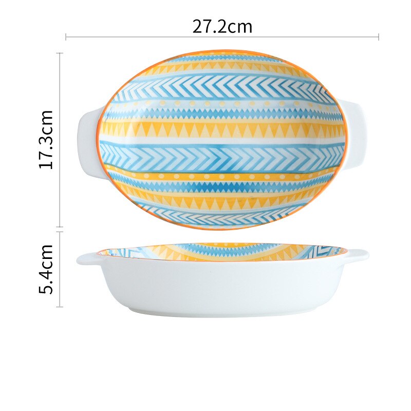 11 Inch Artistic Round Baking Bowl Binaural Cheese Risotto Plate Cutlery Baking Tray Plates for Food Christmas Plate: K