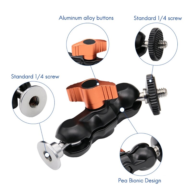 Draagbare Dubbele Balhoofd Voor Slr Camera Magic Arm Gimbal Monitor Bracket Ball Hoofd Vreemde Hand Kleine Erwt Clip