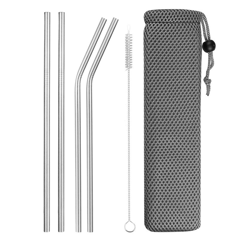 Metal straws stainless steel straw reusable black straws metal drink straws reusable Drinking Straws glass straw portable straw: Silver 4pcs B