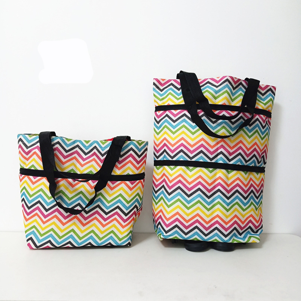 Foldable Shopping Pull Cart Trolley With Wheels Shopping Bags Reusable Grocery Food Vegetables Eco Large Waterproof Storage Bag: Style 2 D