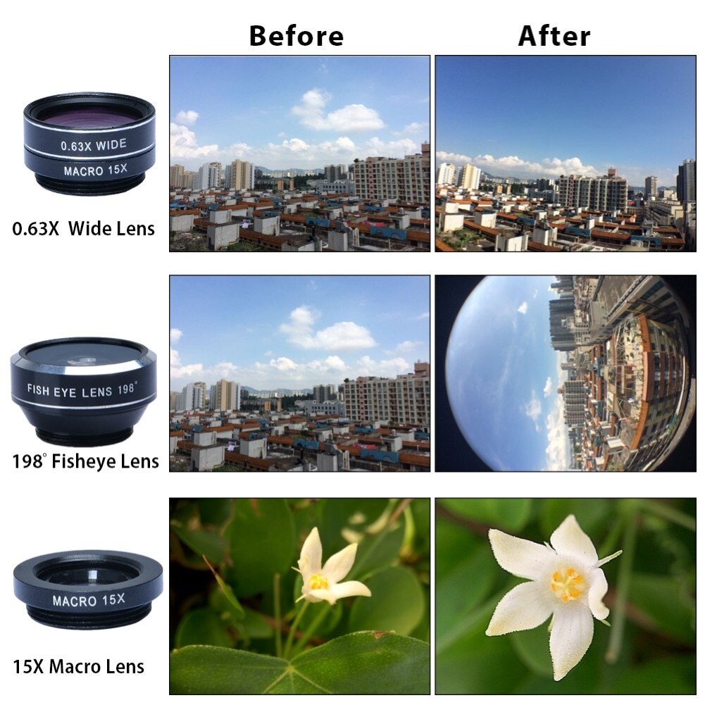 Fisheyelens 198-Graden Fish Eye Groothoek 15X Macro Camera Lenzen Kit Outdoor Travel Voor Iphone &amp; Smart Mobiele telefoon