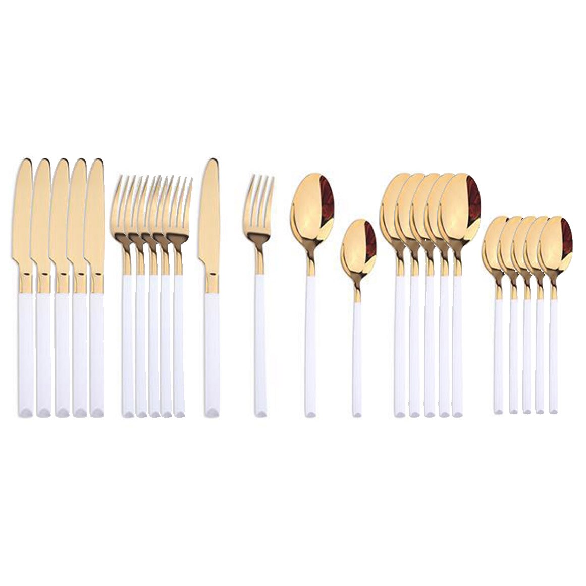 24 Stks/set Servies Set 304 Rvs Bestek Set Steak Mes Vork Set Lepel Bestek Servies Keuken Zilverwerk Set: White Gold