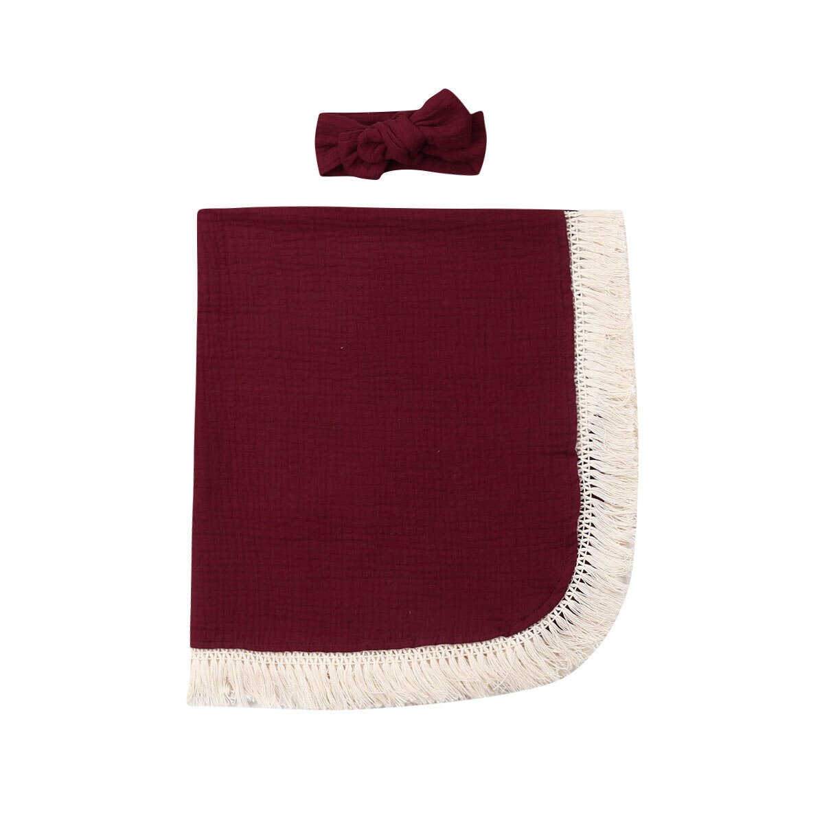 2Pcs Baby Meisjes Jongen Kwastje Inbakeren Wrap Deken Mousseline 100% Katoen Slapen Mat: Rood