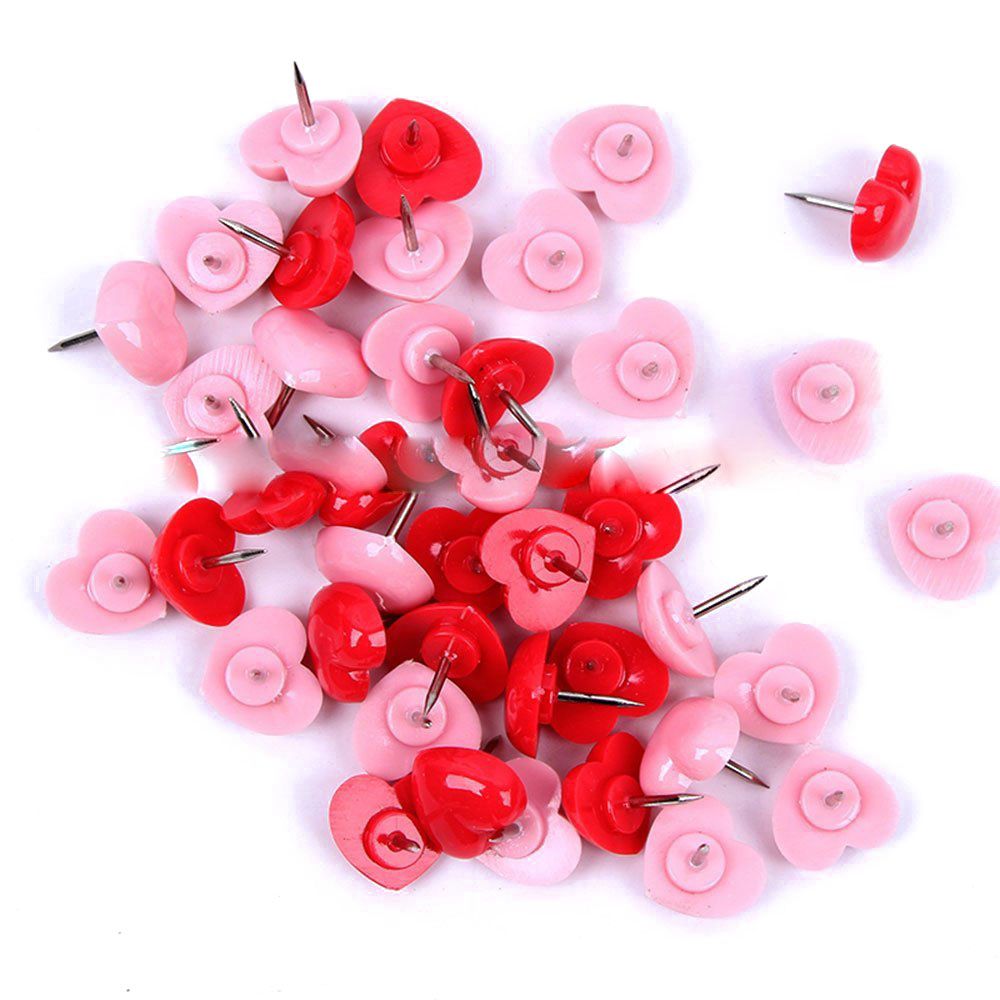 50 Uds chinchetas de corazón, tablones de anuncios rojos tachuelas de pulgar, tachuelas de pared rosas lindas decorativas para tablero de corcho hogar y oficina