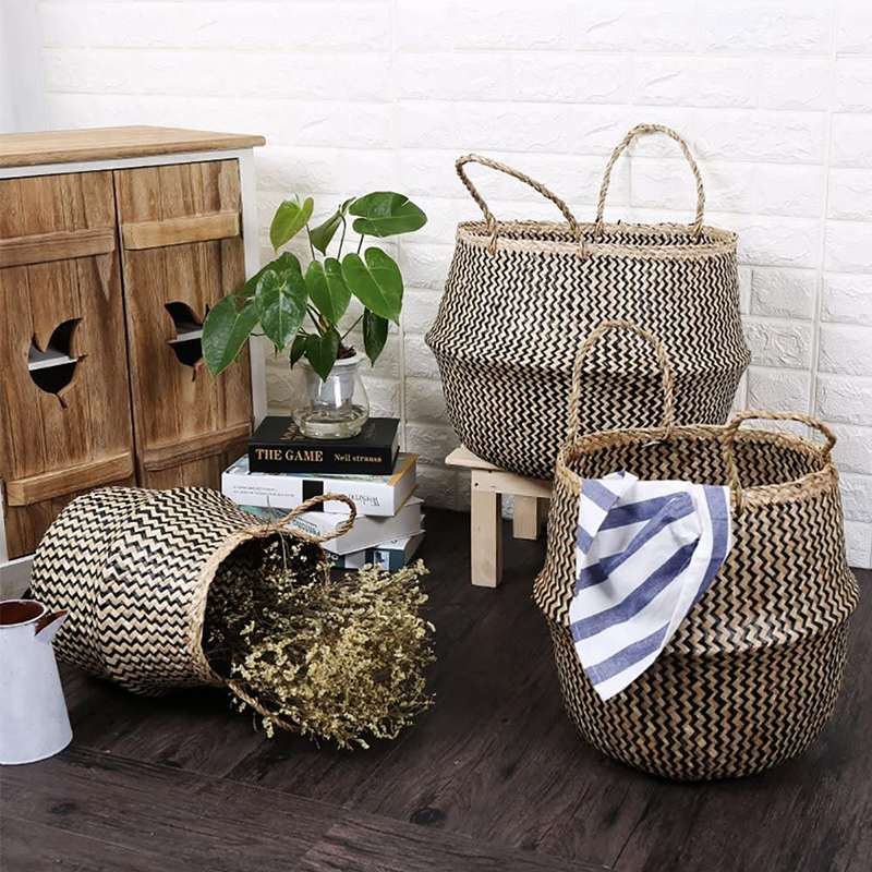 Foldable Seagrass Woven Storage Baskets Laundry Baskets Wicker Hanging Flower Pot Baskets Storage panier osier basket for toys