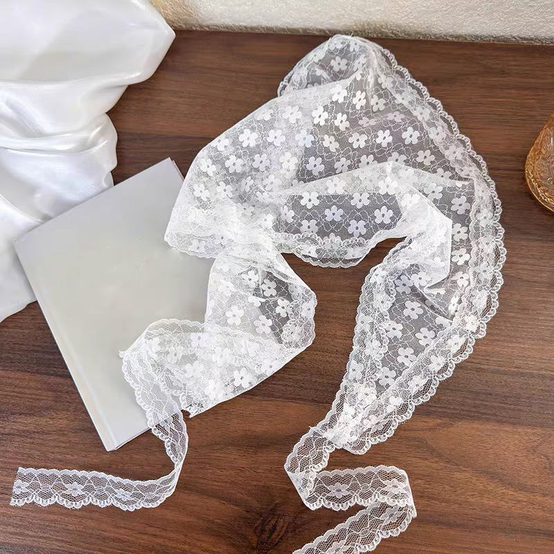 Lenço de cabelo de renda floral tecido branco envolve feminino retro triângulo lenço chapéu viagem foto bandana acessórios para o cabelo: Lavanda
