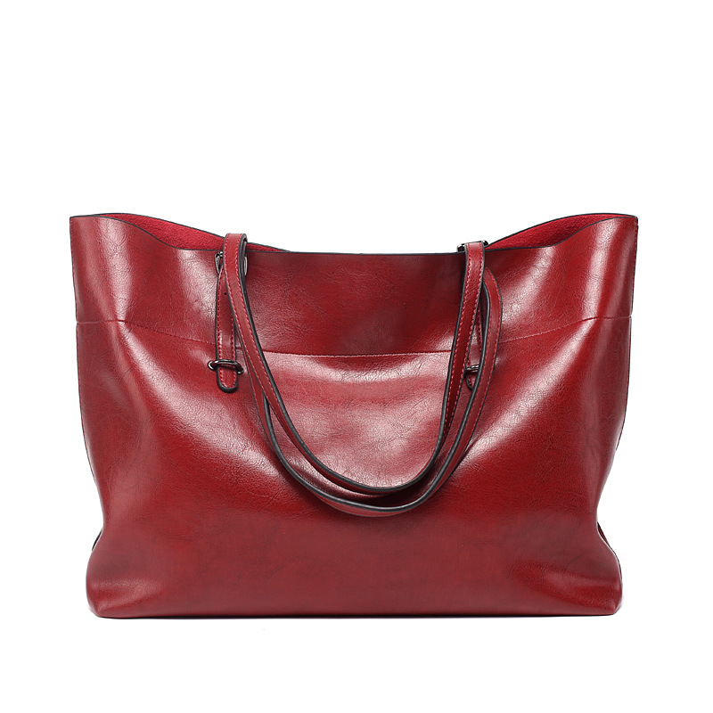 Women's Leather Tote Bag Women Handbags Female Large Capacity Black Leisure Shoulder Bags Ladies Purses Bolsas: Wine red