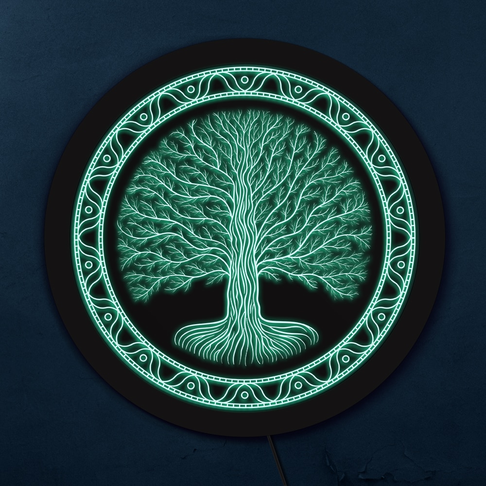 Druidic Yggdrasil Tree of Life LED Neon Sign Celtic Style Logo Viking Norse Pagan Mythology Gothic Talisman Lighting Wall Decor
