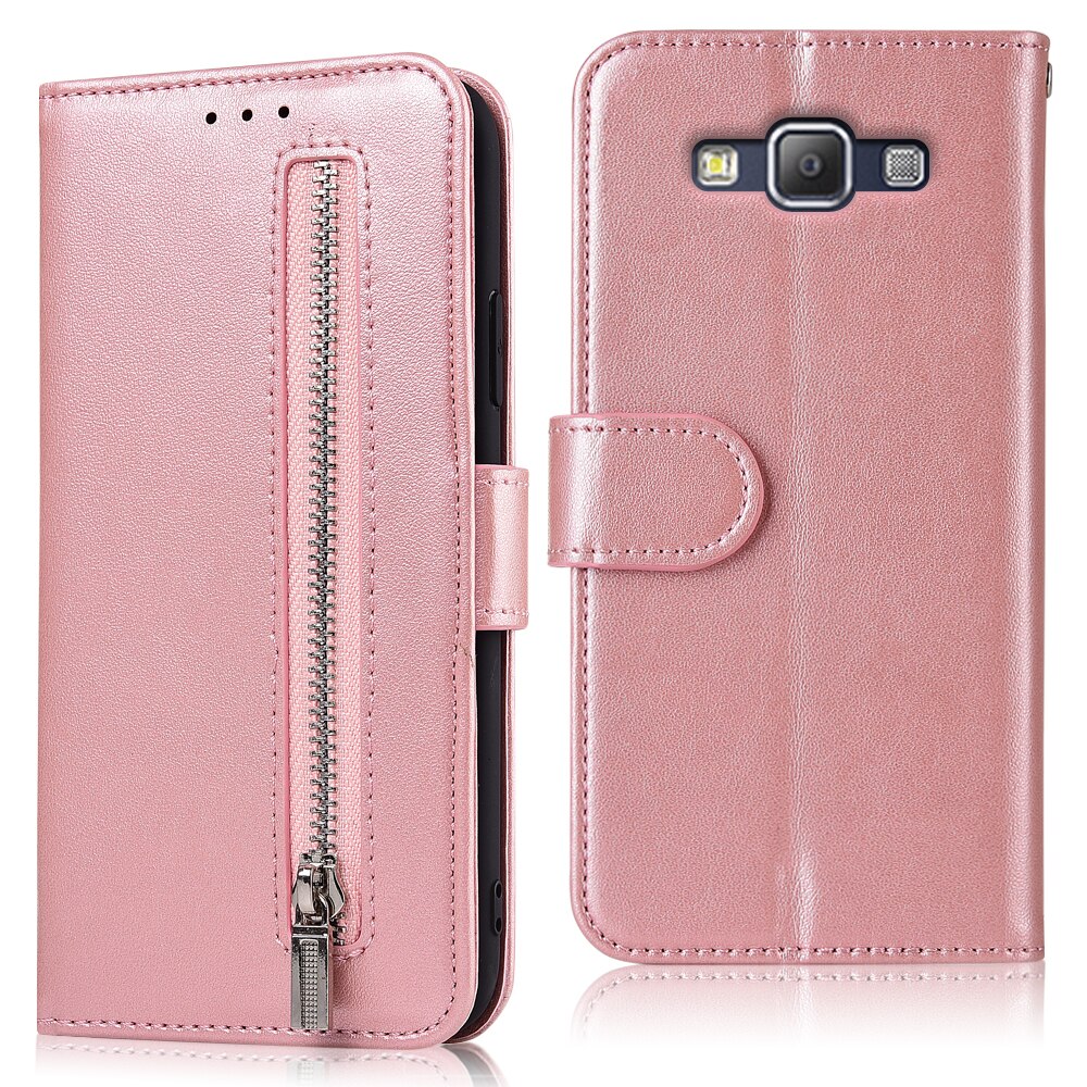 For On Samsung A7 Capa Zipper Luxury Flip Wallet Leather Case For Samsung Galaxy A7 A700 A700F SM-A700F Cover: 61zipper--Pink