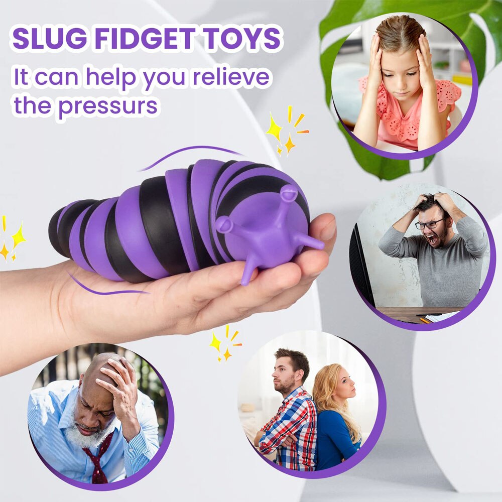 2022 Fidget Toys Slug Articulated Flexible 3D Fidget Slug Articulating Stim Toy Relief Anti-Anxiety Sensory Toys For Aldult