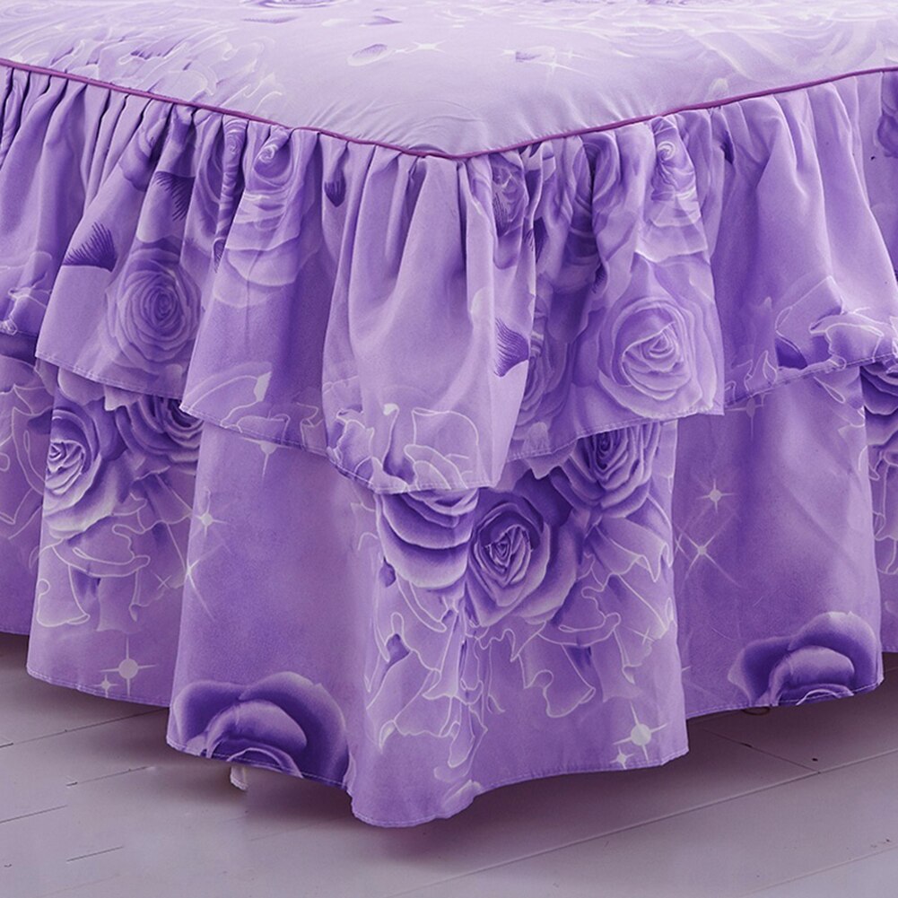 Nordiskt romantiskt blommönster polyester volang sängkläder säng kjol drottning säng täcker sängkläder lakan hem rum inredning