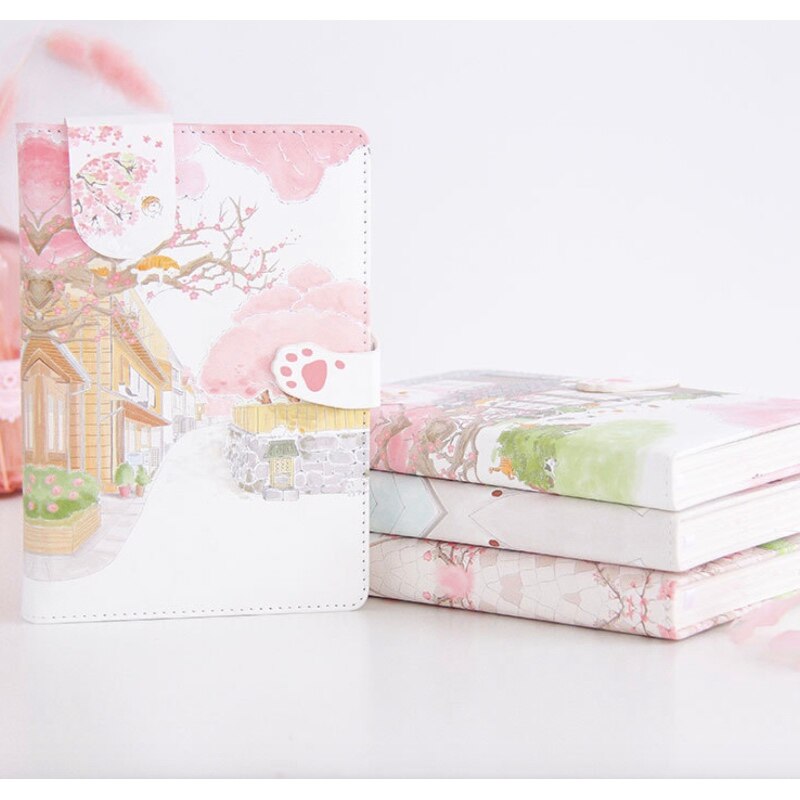 Japanese style color page magnetic buckle leather notebook girl heart student notebook notepad diary