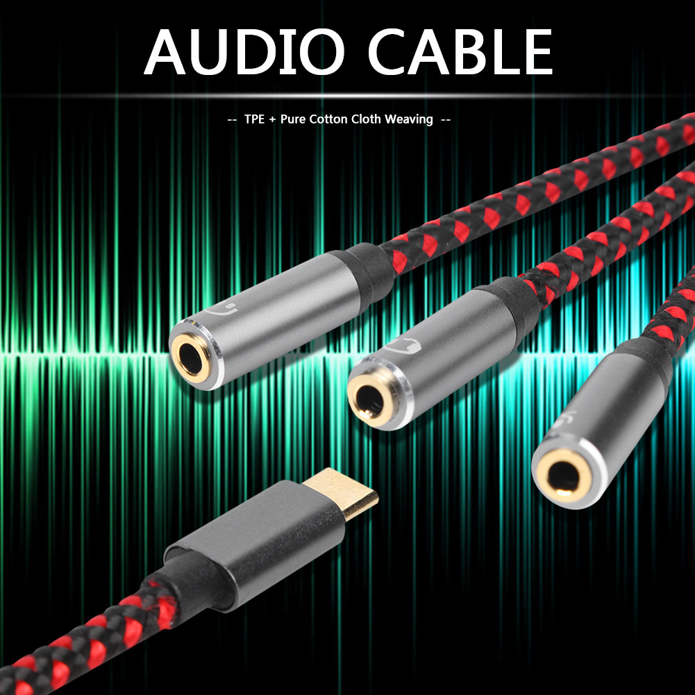 Typ-c ljudkabel usb c hane  to 3.5mm jack aux hörlursadapter hörlursmikrofon splitter flätad sladd för pc mobiltelefon