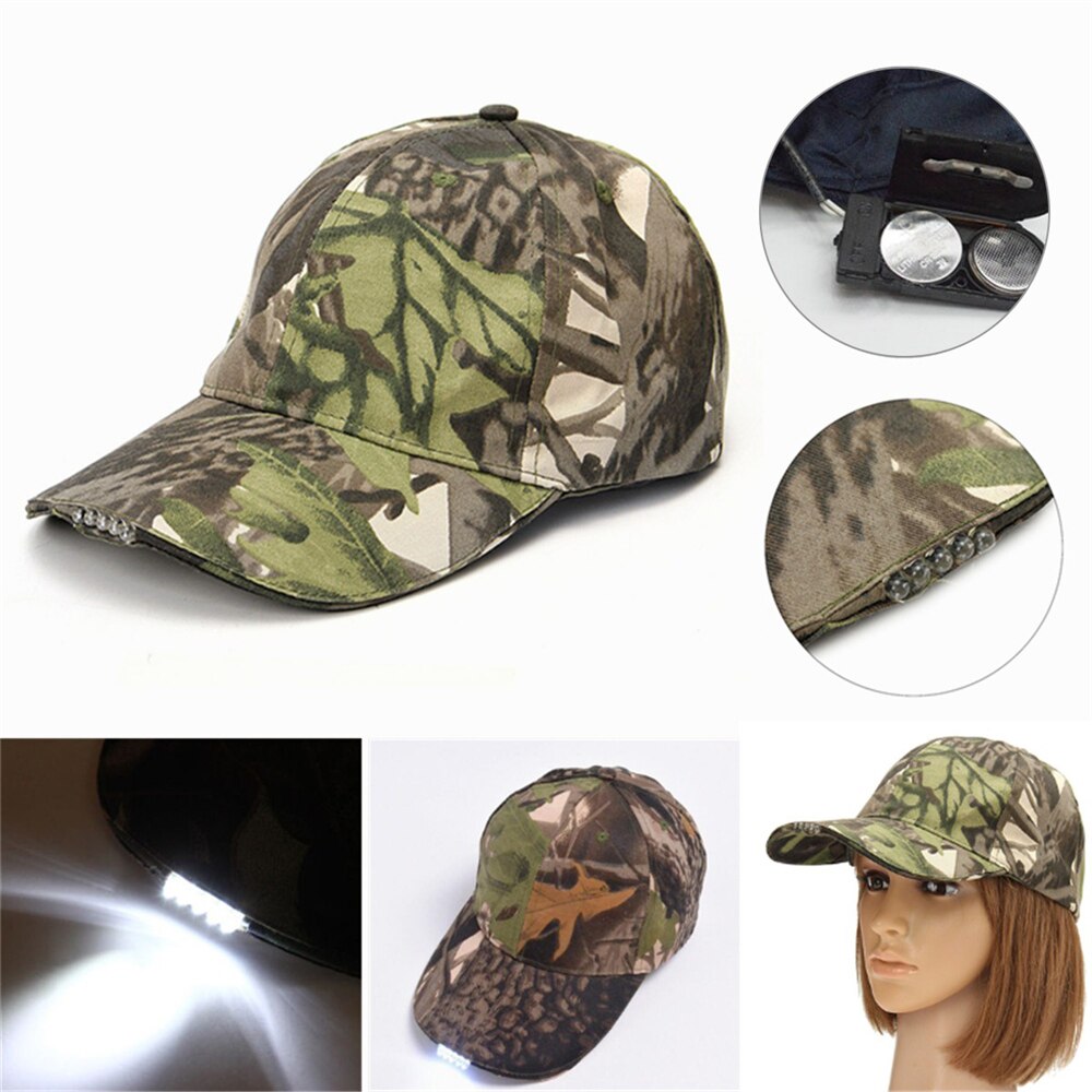 Gorra deportiva de algodón con 5 ledes, gorra con correa ajustable para exteriores con luces brillantes para adultos, adecuada para actividades al aire libre, camping