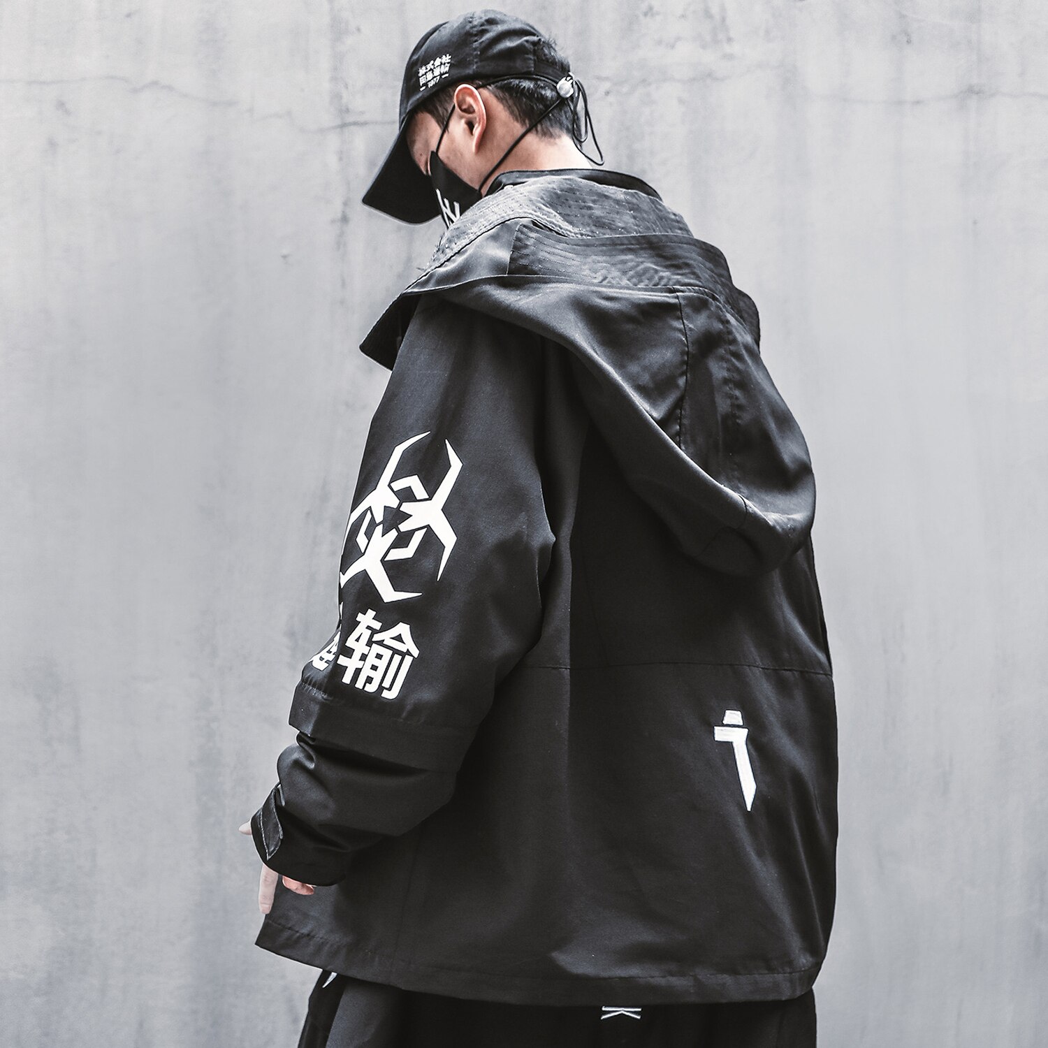 Techwear – veste Kanji à capuche pour homme, Streetwear japonais, coupe-vent, à la