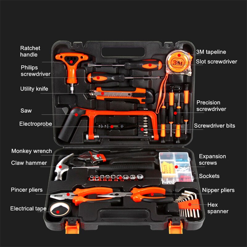 household 82pcs combo tools multifunction hardware toolbox house decoration electrician carpentry repair hand tools set