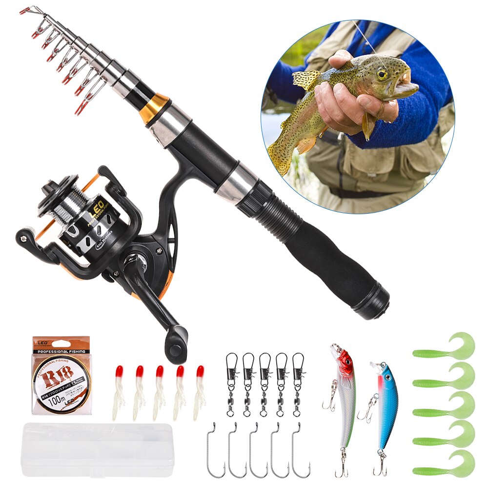 Draagbare Hengel en Reel Combo Telescopische Hengel Pole Spinning Reel Set Vislijn Lokt Haken Barrel Wartels