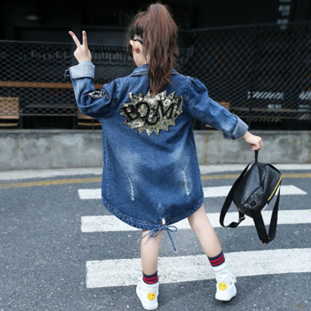 Veste d&#39;automne en jean pour fille, manteau long en denim, style cowboy, vêtements d&#39;extérieur à paillettes,