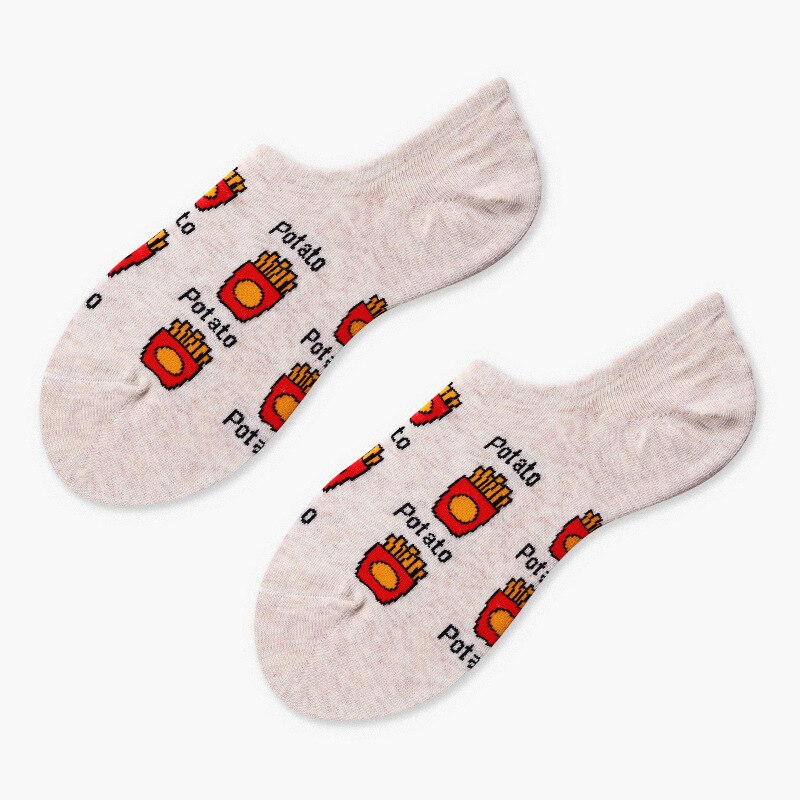 Hamburger Pizza Sandwich fuochi francesi ciambella cibo calzini invisibili barca estiva no mostrare calze antiscivolo corte da donna in silicone: francese fires 04