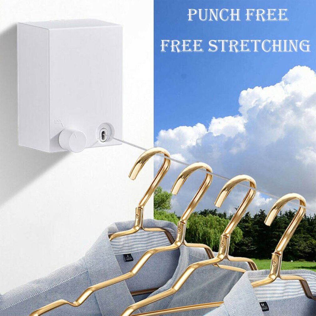 Retractable Clothesline Indoor Outdoor Clothes Drying Rack Wall Mounted Laundry Dryer Hanger Bathroom Invisible Clothes Line