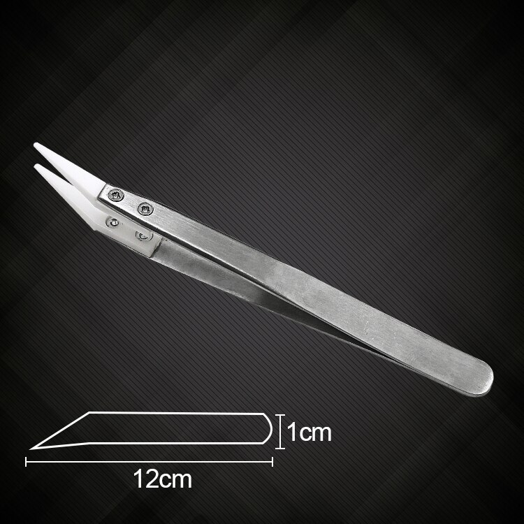Pinzas con puntas cerámicas de acero inoxidable, resistentes al calor, aislamiento, reparación de diamantes de imitación, pinzas de precisión, soldadura SMD: Soldering Tweezer B