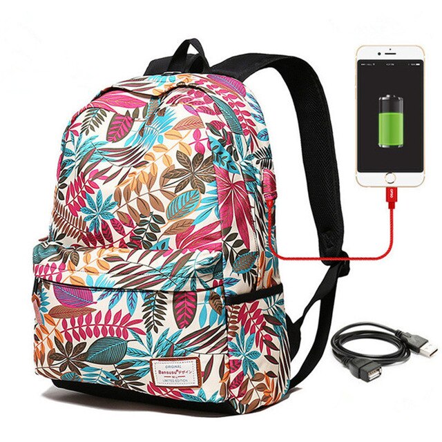 Usb Opladen Laptop Vrouwen Rugzak Voor Tiener Studenten Meisjes School Rugzak Afdrukken Vrouwelijke Reizen Bagpack: Pink Small