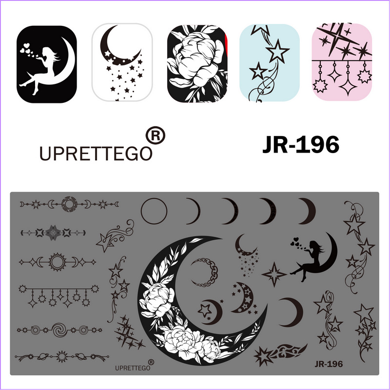 Edelstahl Stanzen Platte Vorlage Pheonix Weihnachten Mond Leopard Haut Sommer Satzzeichen Katze Sterne Nagel Werkzeug JR191-200: JR196