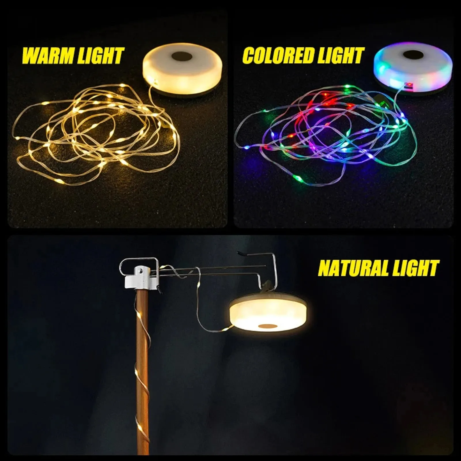Guirnalda de luces para acampar 2 en 1, guirnalda de luces portátil impermeable para exteriores con modos de iluminación, luces USB para acampar para senderismo