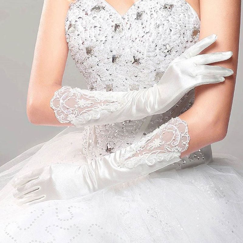 Guantes Blancos largos de dedo completo para novia, accesorios de para vestido de novia, guante de encaje, accesorios de Cosplay para