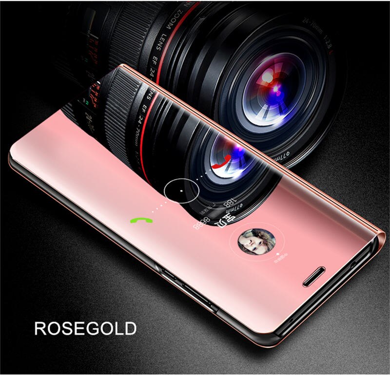 Funda Skinlee para OPPO Reno4 Lite espejo visor oficial soporte de tapa abatible funda, soporte para Reno 4 Lite 5G vista cubierta: Rose gold