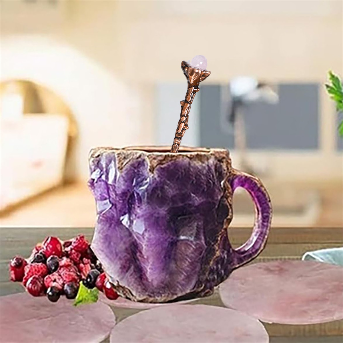 Crystal Head Spoon Dining Bar Vintage Royal Style Spoons Alloy Carved Leaf Mini Coffee Spoon Dessert Tea Home Decor