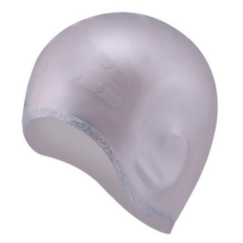 Mujeres Hombres niños natación piscina agua deporte impermeable silicona buceo natación gorro largo protección oreja taza gorros de baño, sombrero: Silver