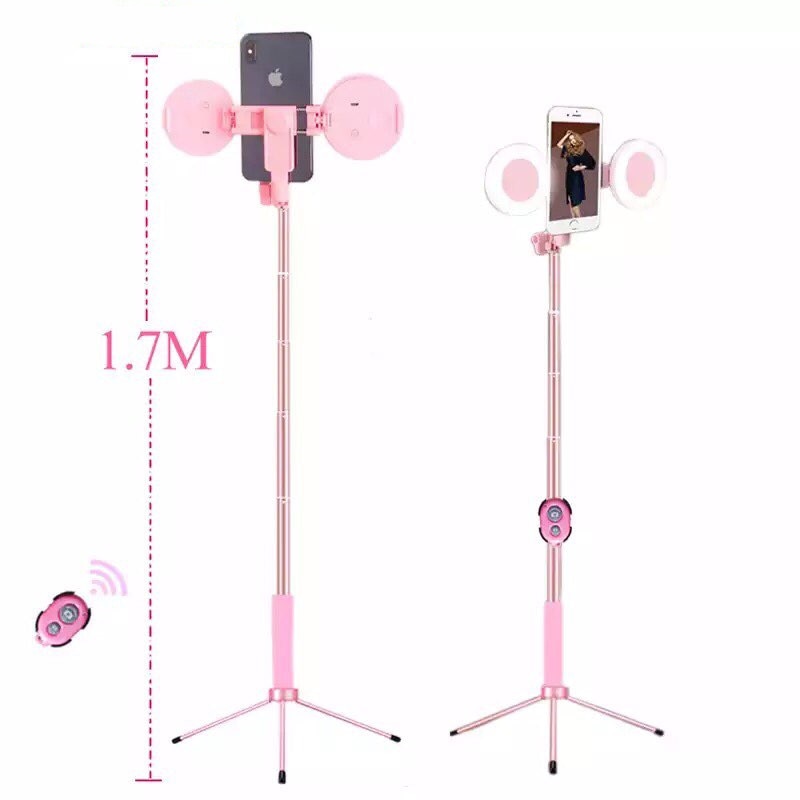 Trépied LED Selfie Stick 1.7m extensible live anneau lumière support 4 en 1 avec monopode téléphone support pour iPhone X 8 Android SmartPhone