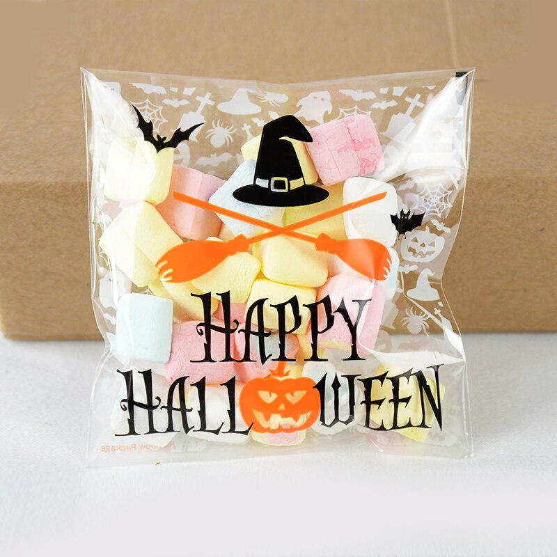 10*10cm läpinäkyvää muovia karkkipussi halloween herkkupussi keksi keksit pakkaus halloween syntymäpäiväjuhlien sisustustarvikkeet